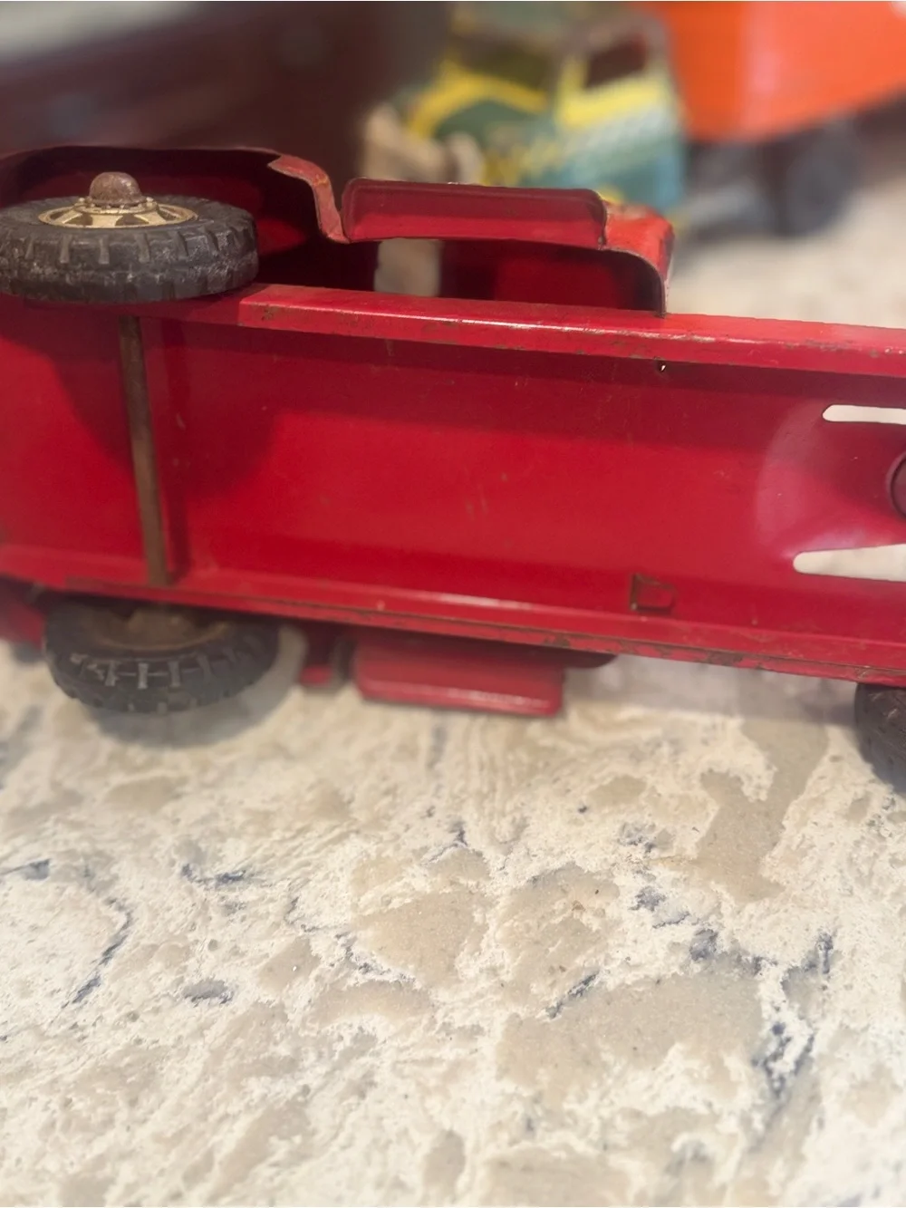 Vintage Red Toy Truck Tractor Trailer Pair